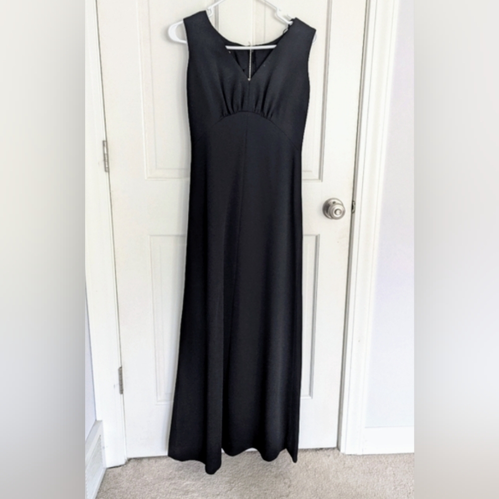 Vintage Zip Up Black Sleeveless Long Evening Gown Fitted Small